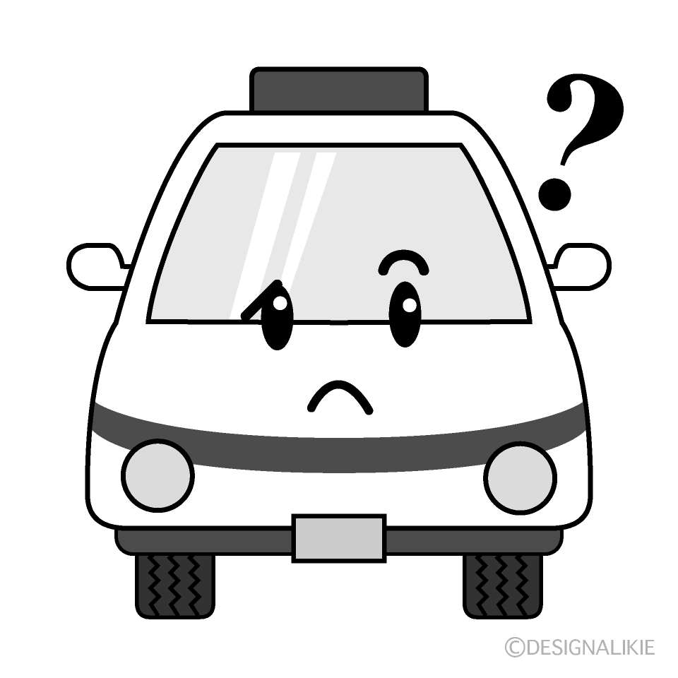 かわいい考える救急車白黒イラスト