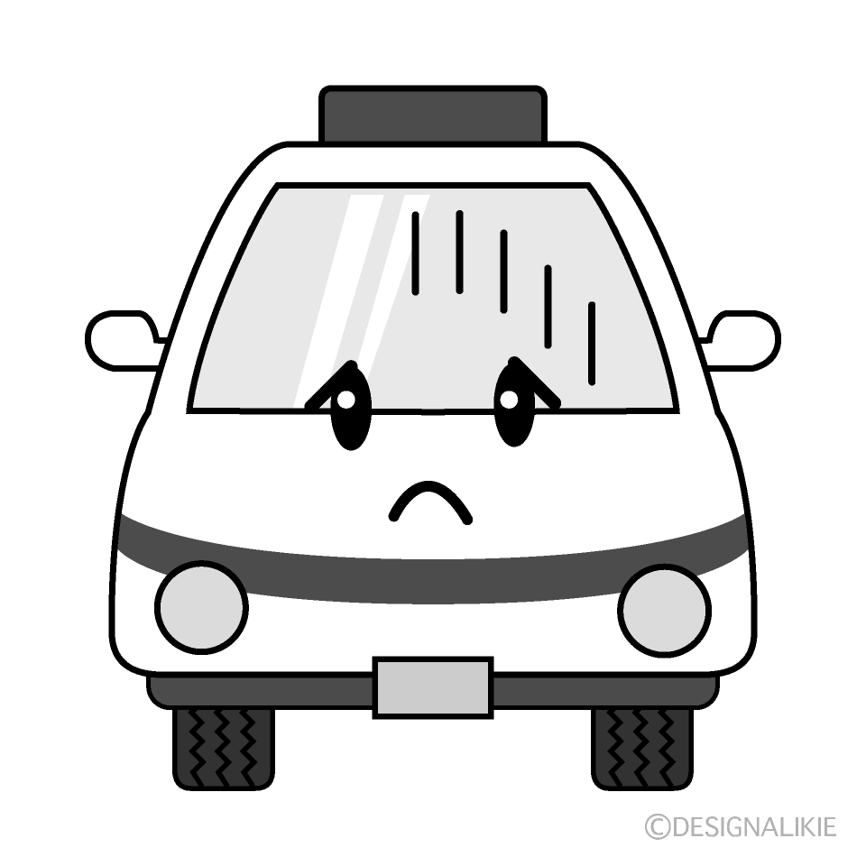 かわいい落ち込む救急車白黒イラスト