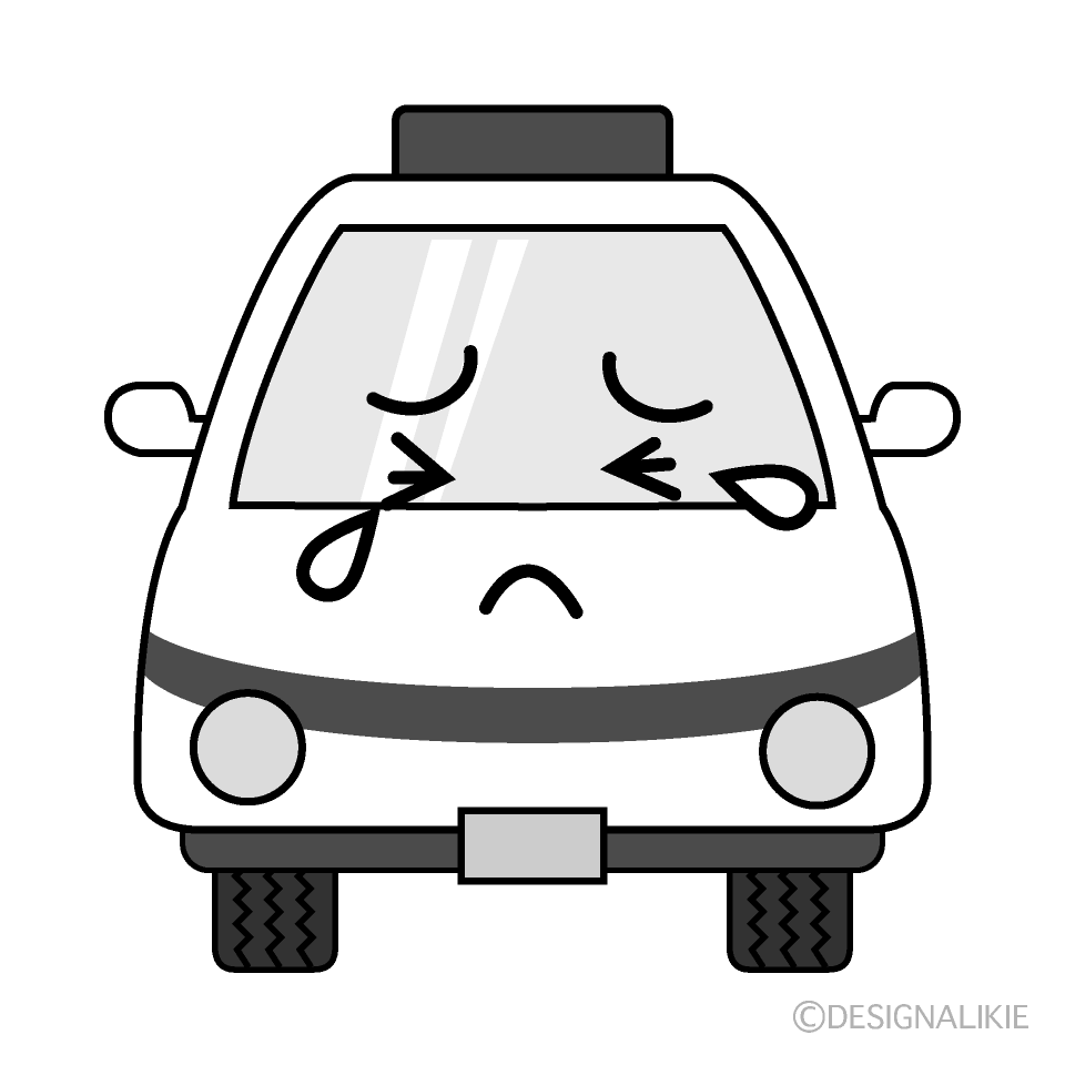 かわいい泣く救急車白黒イラスト