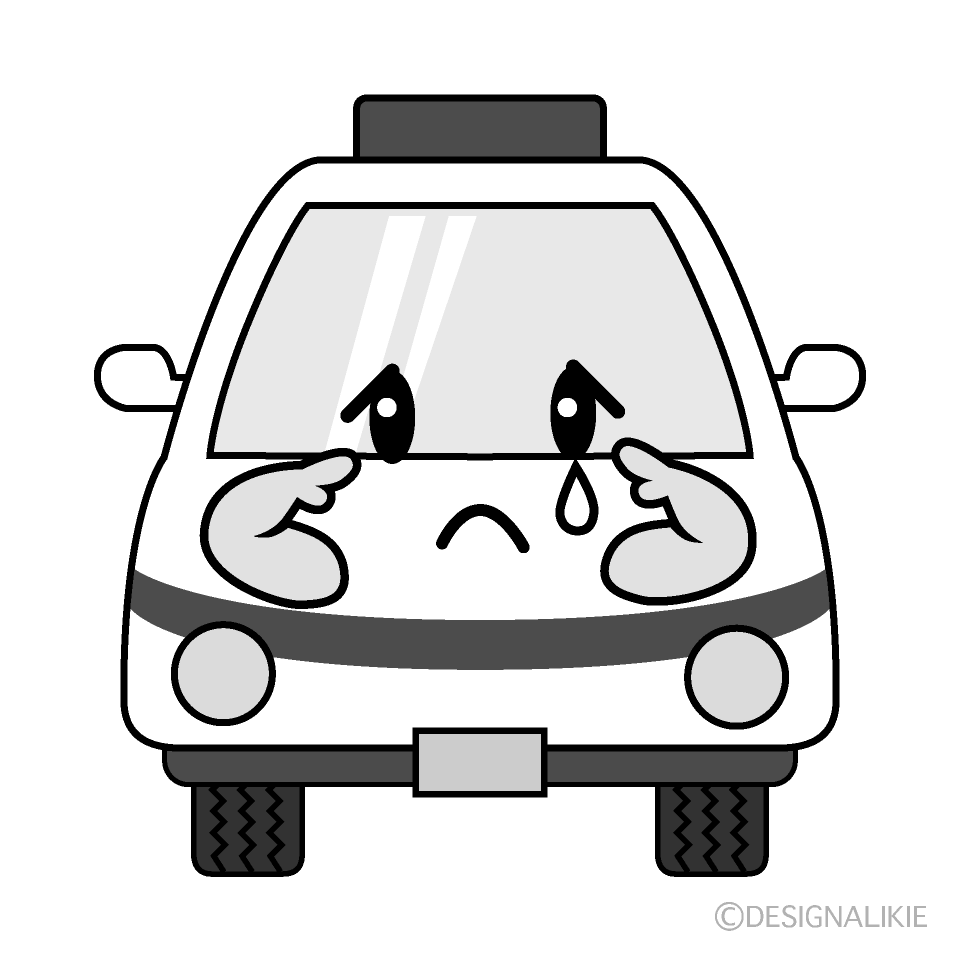 かわいい悲しい救急車白黒イラスト