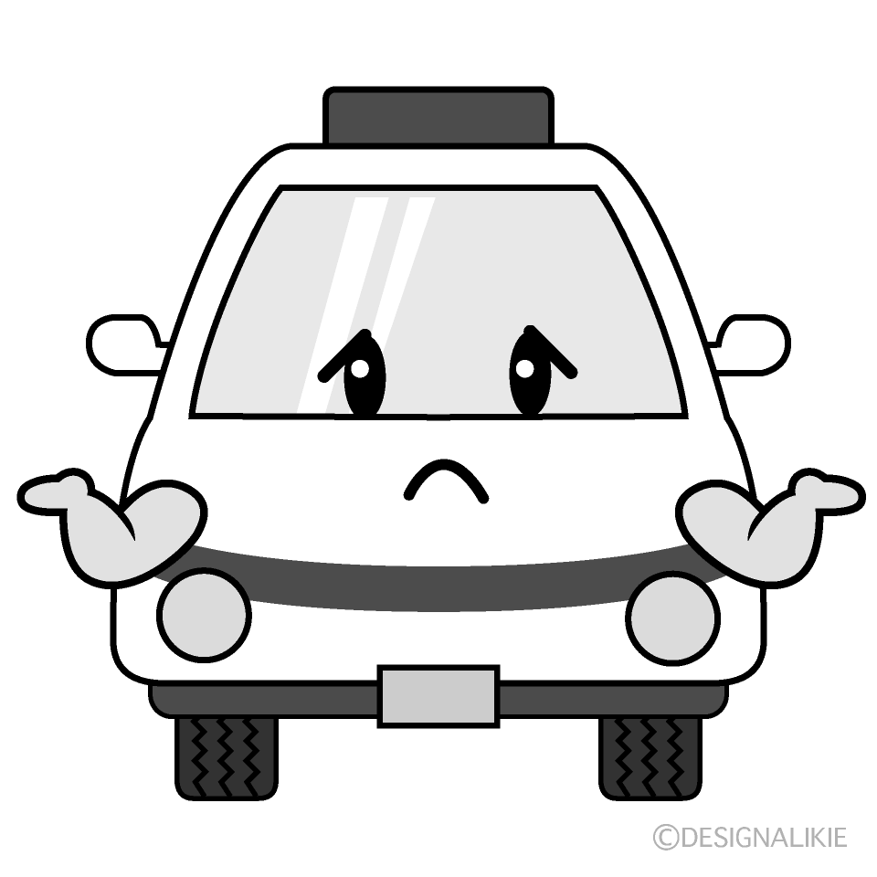 かわいい困る救急車白黒イラスト