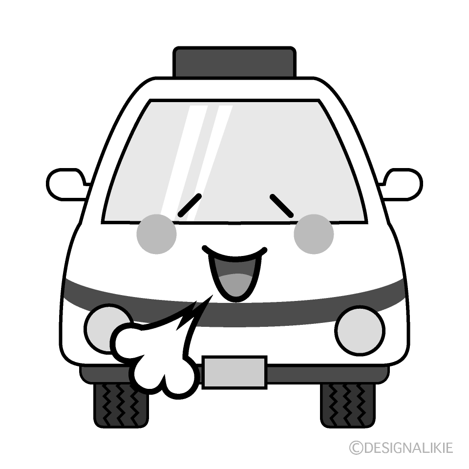 かわいいリラックスする救急車白黒イラスト