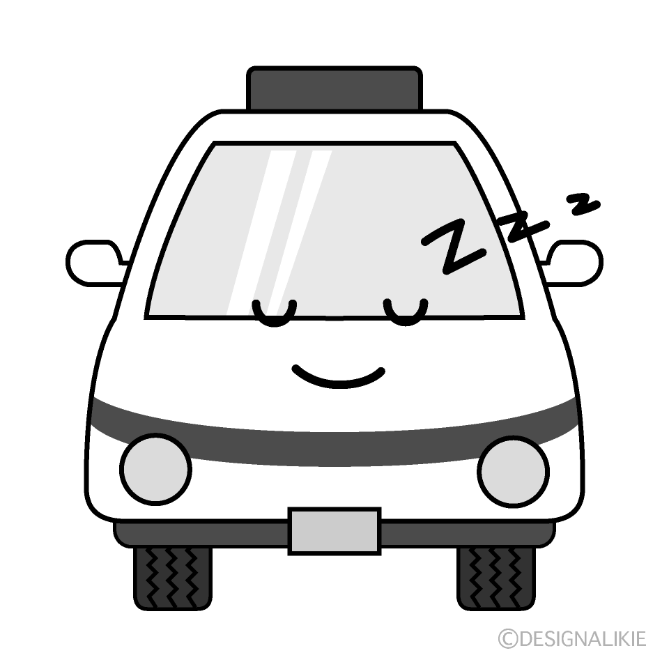 かわいい寝る救急車白黒イラスト