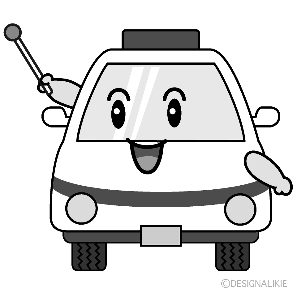 かわいい説明する救急車白黒イラスト