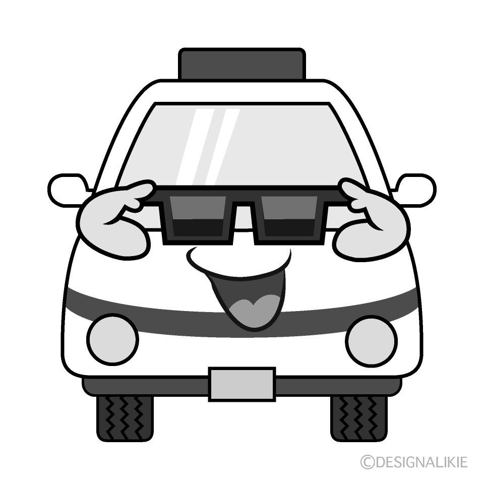 かわいいサングラスの救急車白黒イラスト