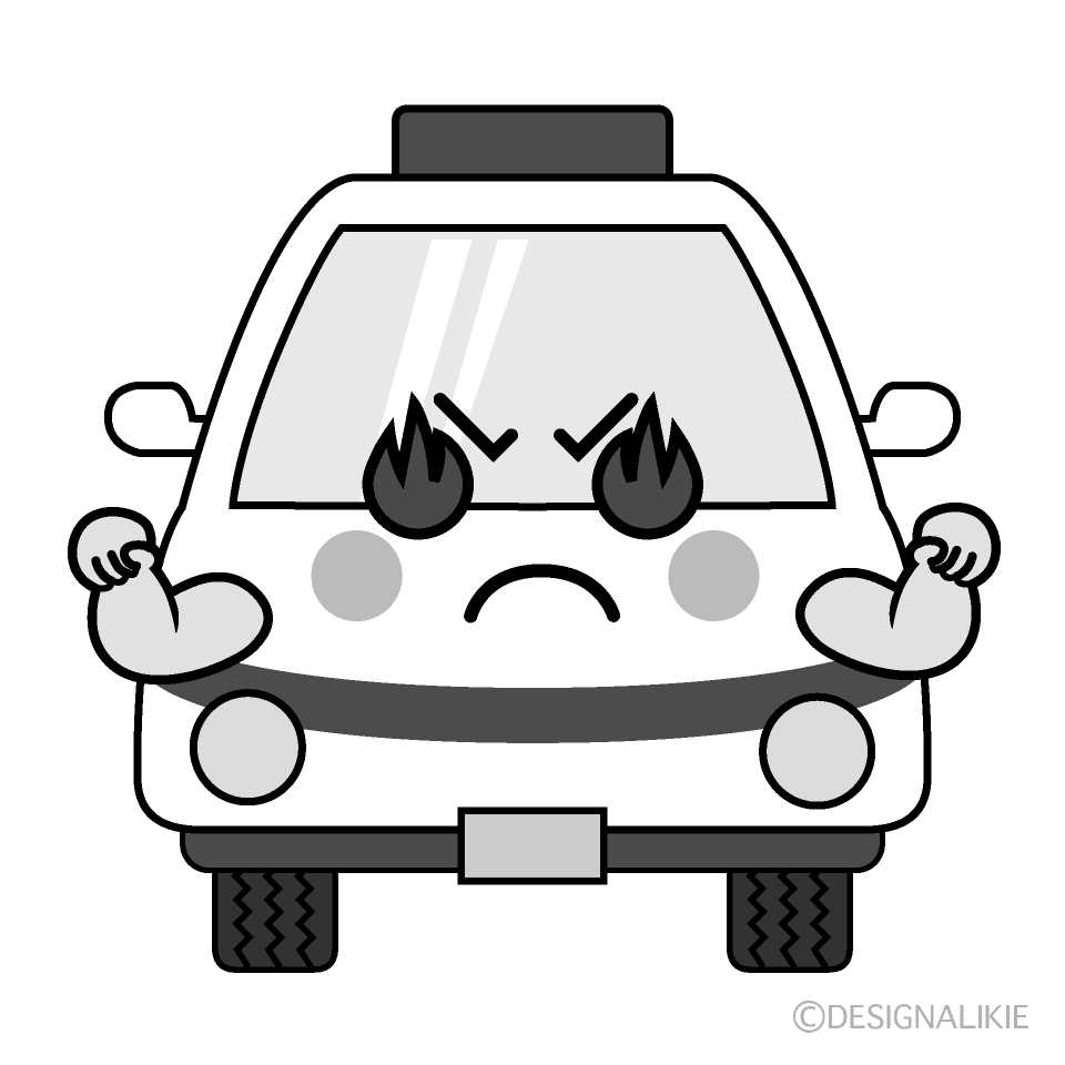 かわいい熱意のある救急車白黒イラスト