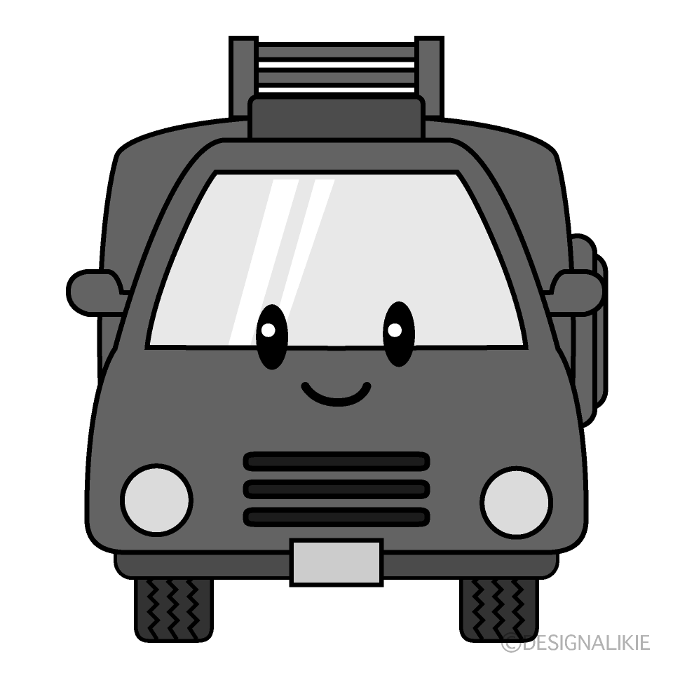 かわいい消防車白黒イラスト