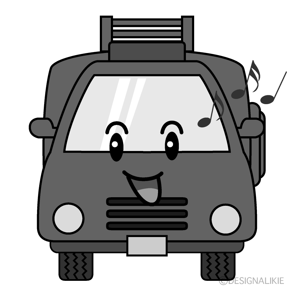 かわいい歌う消防車白黒イラスト