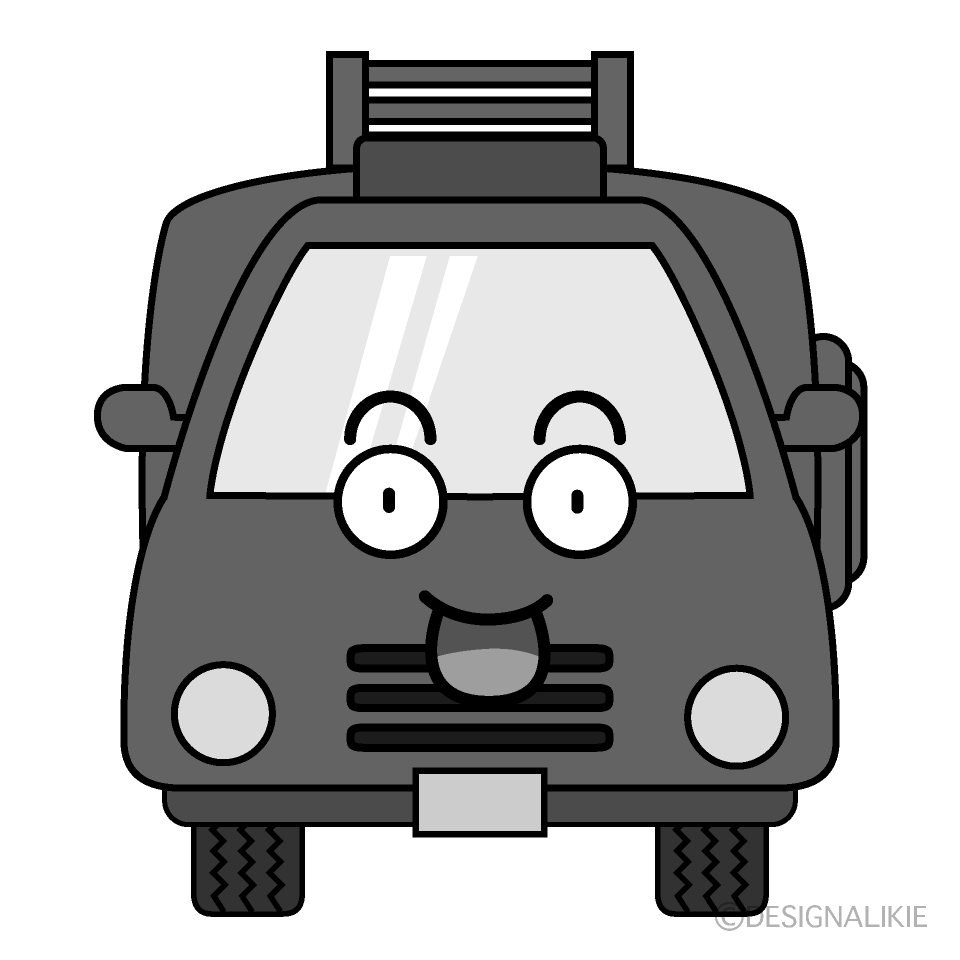 かわいい驚く消防車白黒イラスト