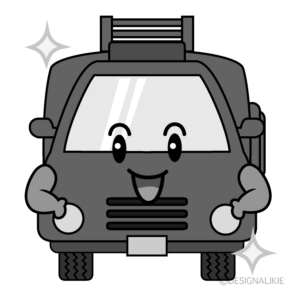 かわいい自信満々の消防車白黒イラスト