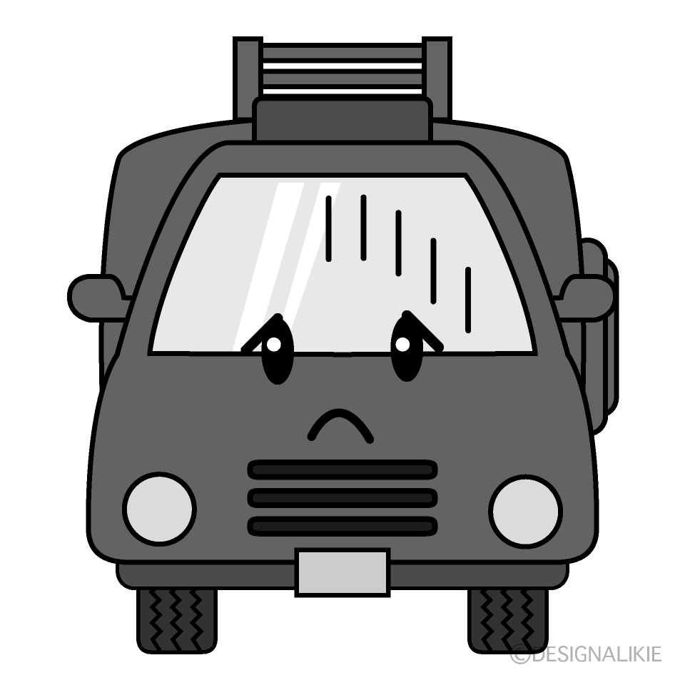 かわいい落ち込む消防車白黒イラスト