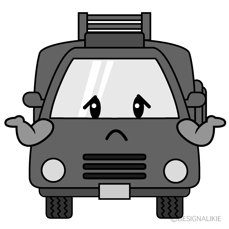 かわいい困る消防車白黒イラスト