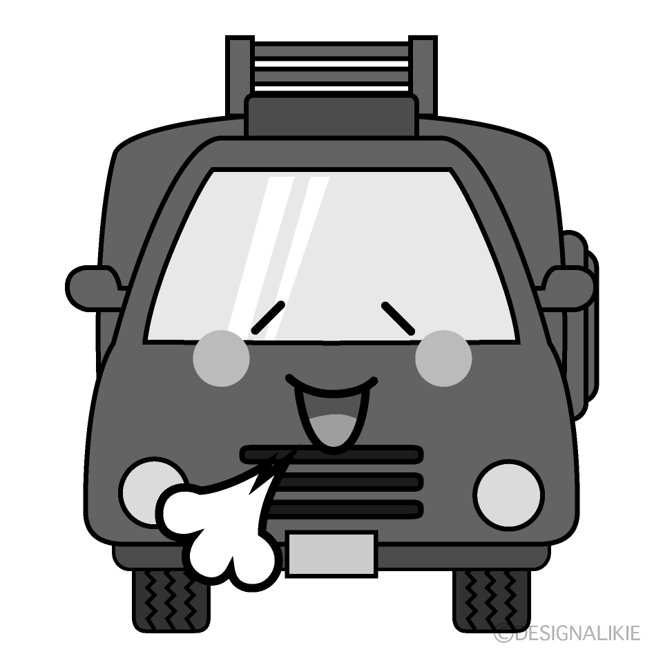 かわいいリラックスする消防車白黒イラスト