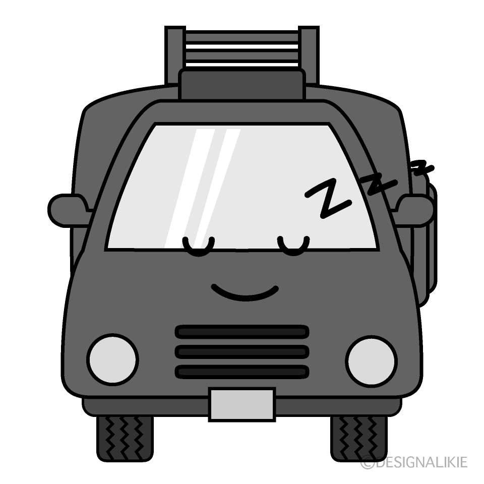 かわいい寝る消防車白黒イラスト