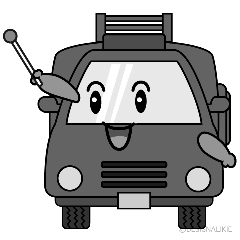 かわいい話す消防車白黒イラスト