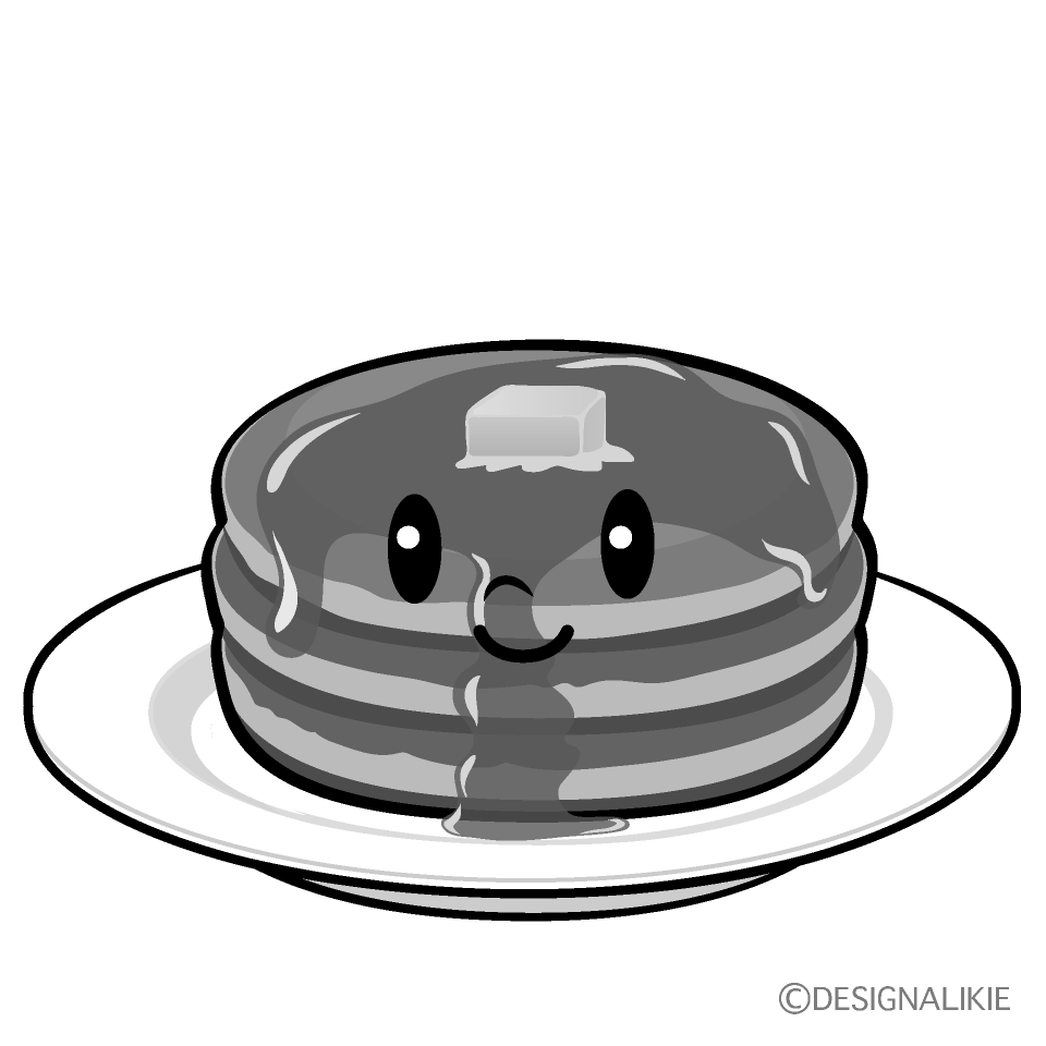 かわいいパンケーキ白黒イラスト