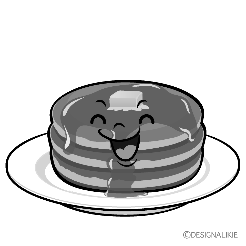 かわいい笑顔のパンケーキ白黒イラスト