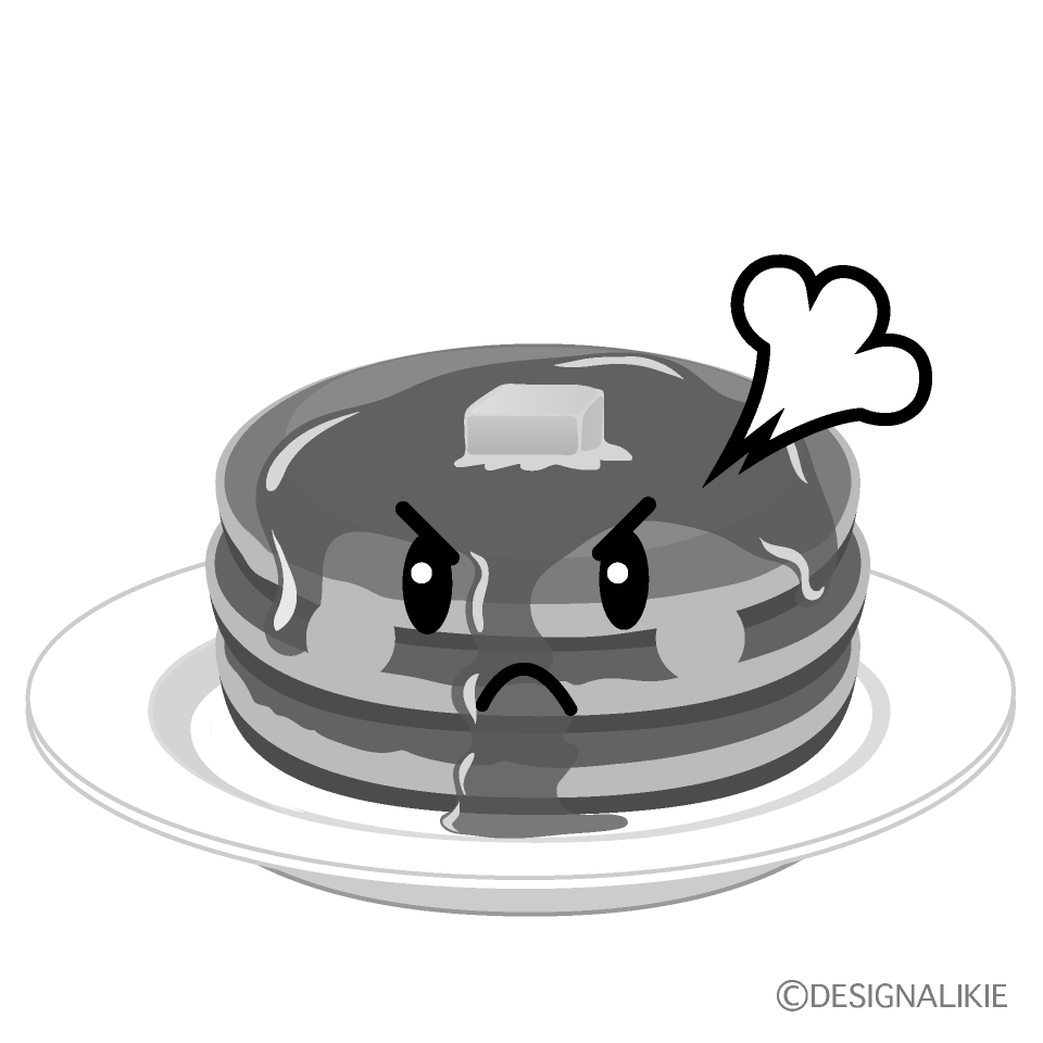 かわいい怒るパンケーキ白黒イラスト