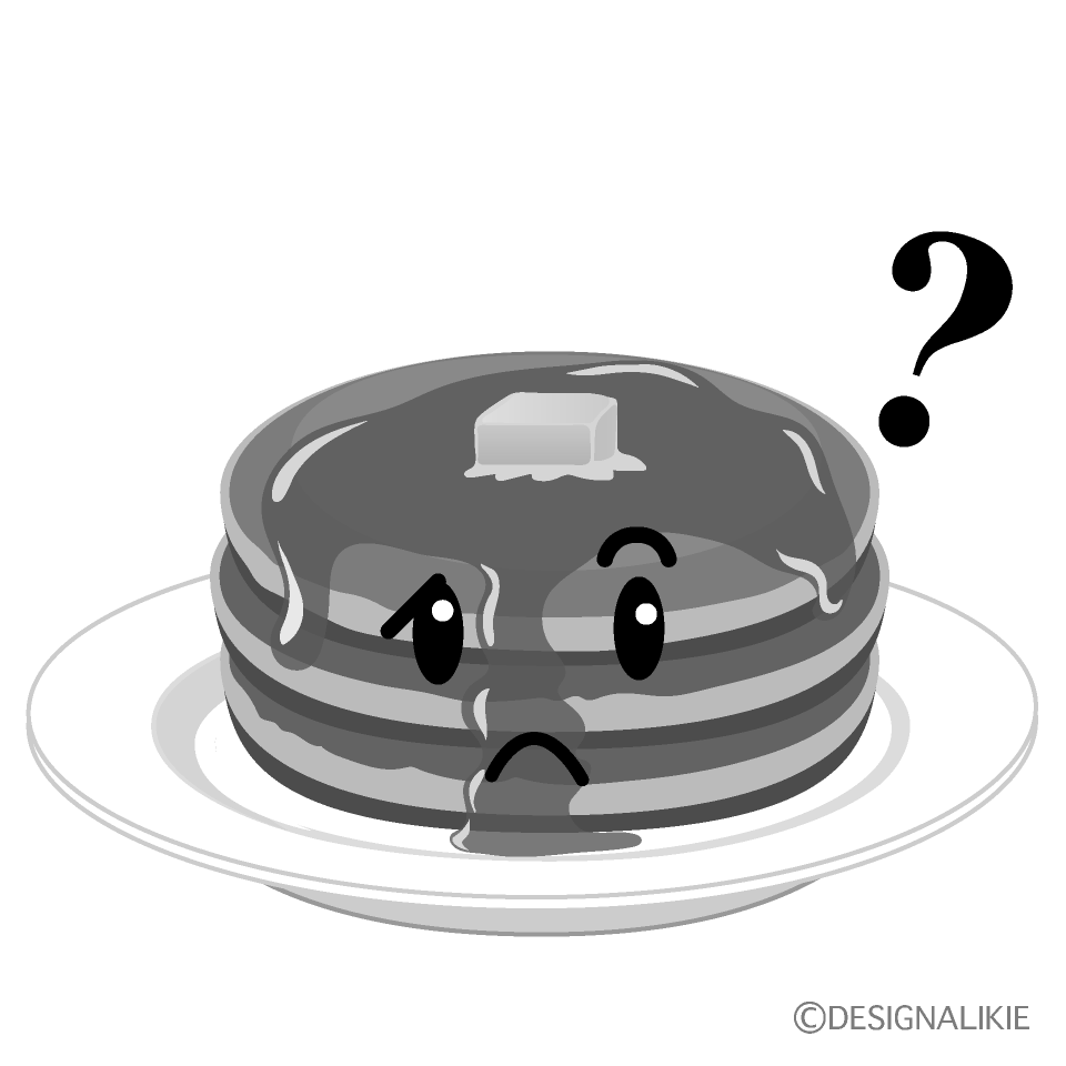 かわいい考えるパンケーキ白黒イラスト