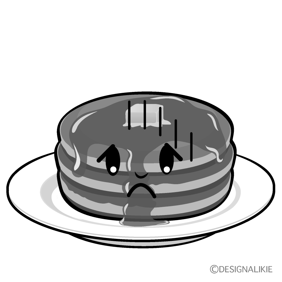 かわいい落ち込むパンケーキ白黒イラスト