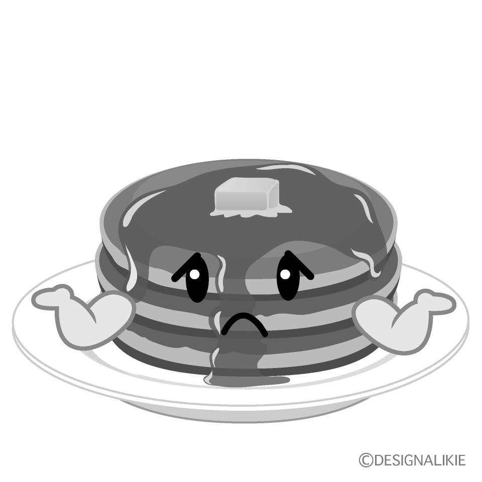 かわいい困るパンケーキ白黒イラスト