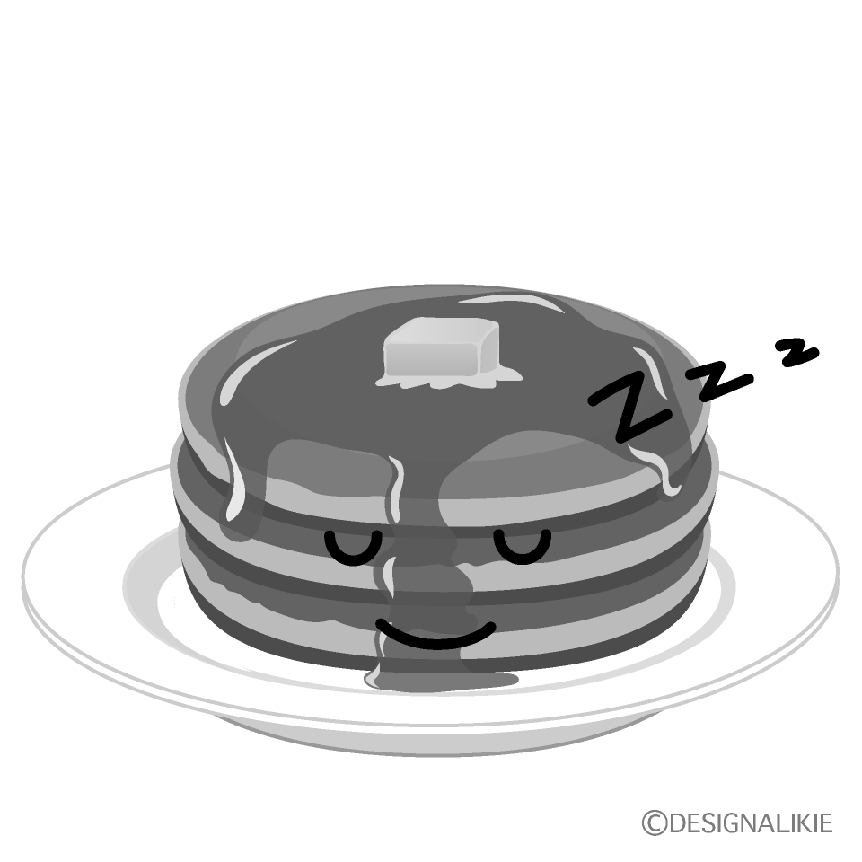 かわいい寝るパンケーキ白黒イラスト