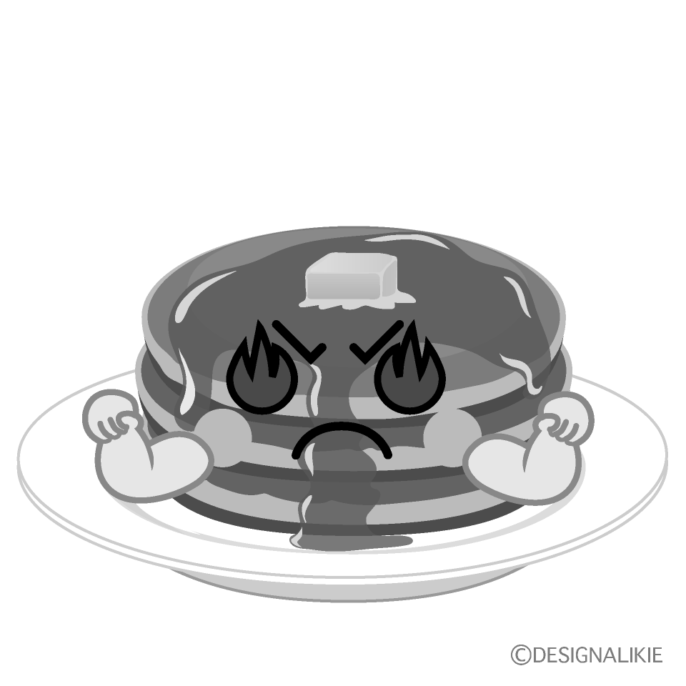 かわいい熱意のパンケーキ白黒イラスト