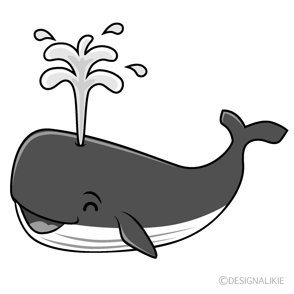 かわいい笑顔のクジラ白黒イラスト