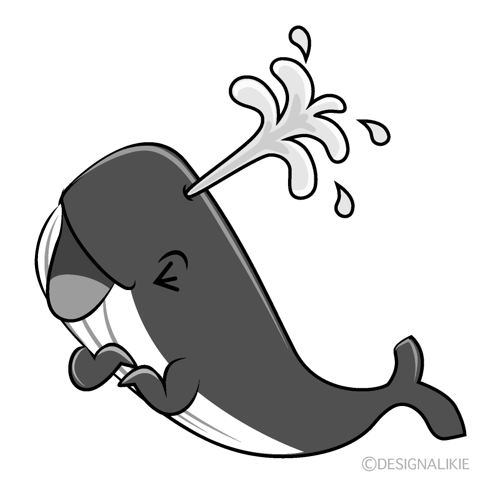 かわいい笑うクジラ白黒イラスト