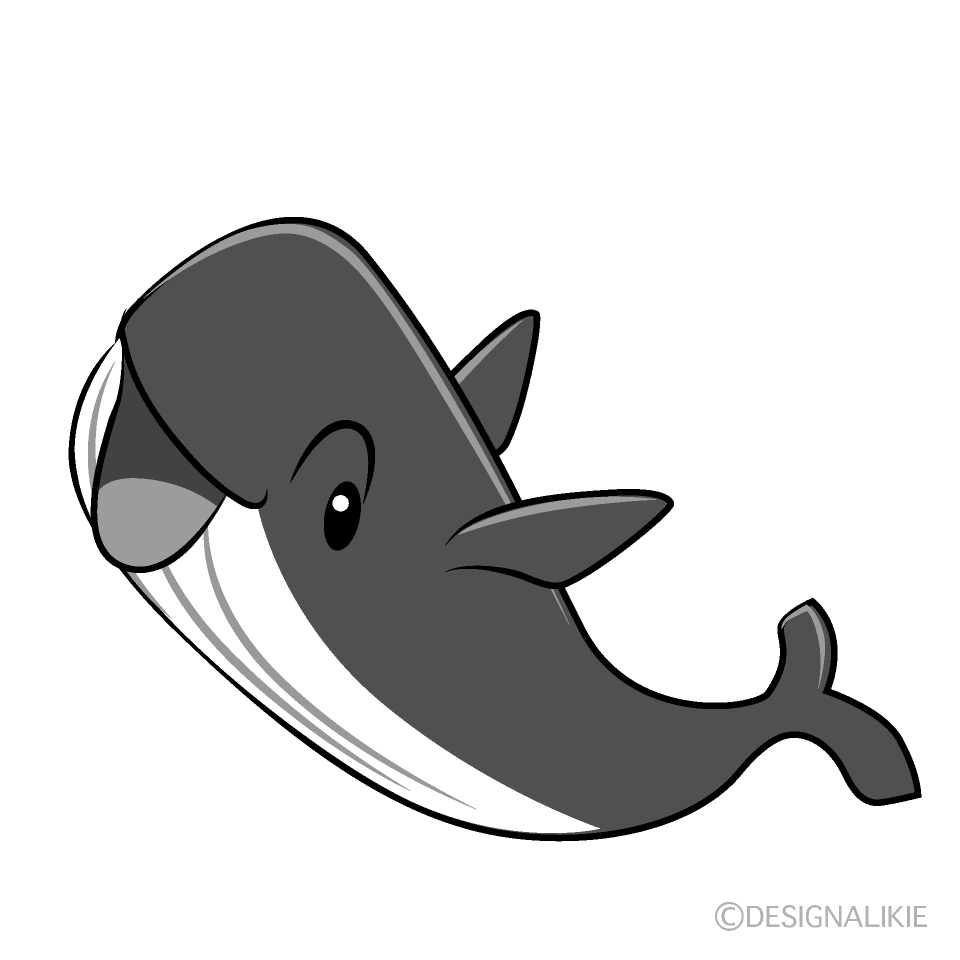 かわいい驚くクジラ白黒イラスト