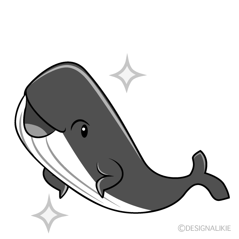 かわいい自信満々なクジラ白黒イラスト