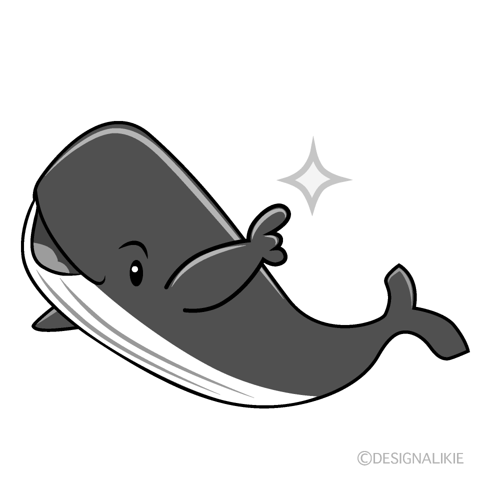 かわいい指差しするクジラ白黒イラスト