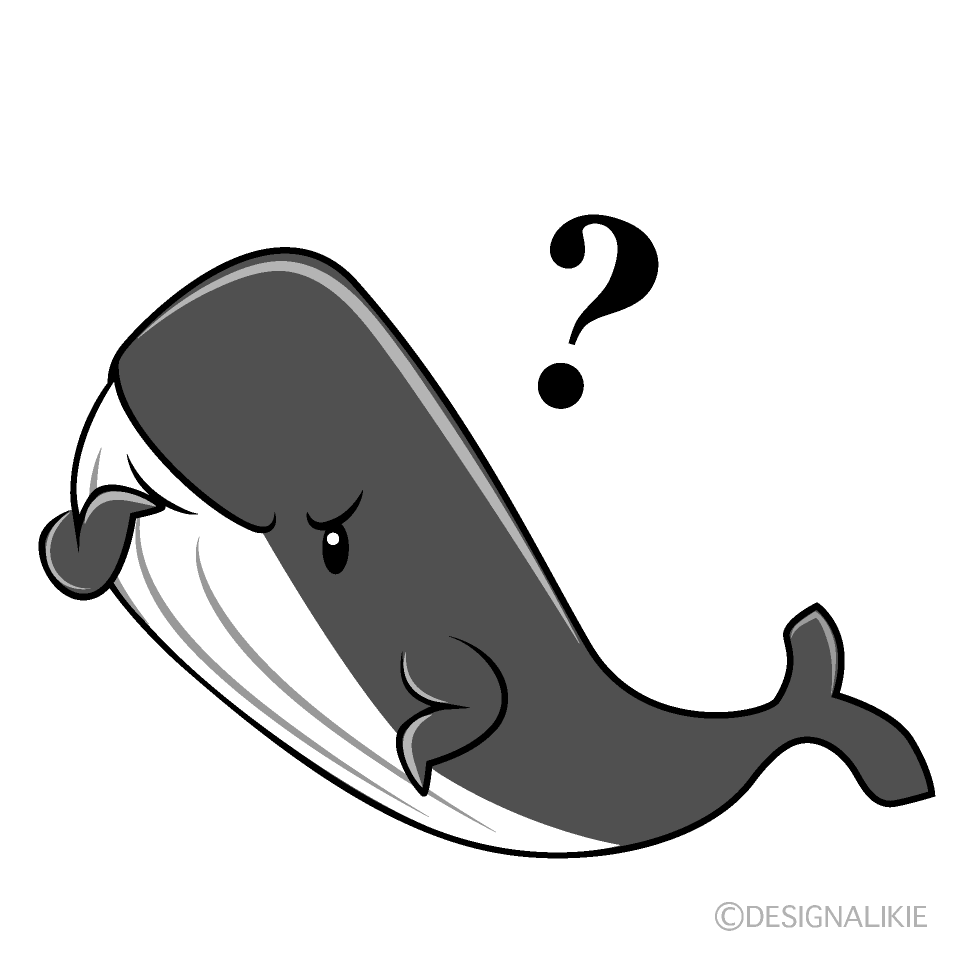 かわいい考えるクジラ白黒イラスト