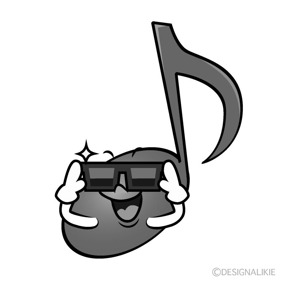 かわいいサングラスの音符白黒イラスト