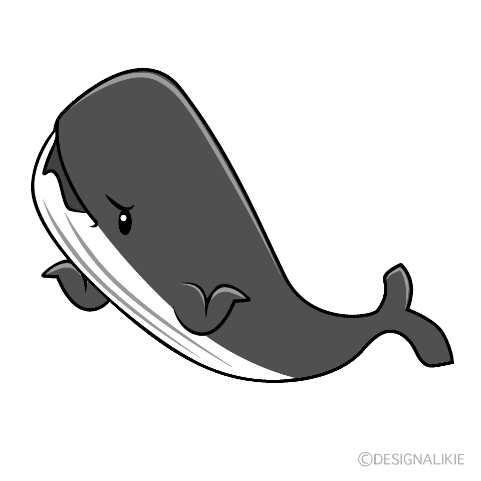 かわいい困るクジラ白黒イラスト