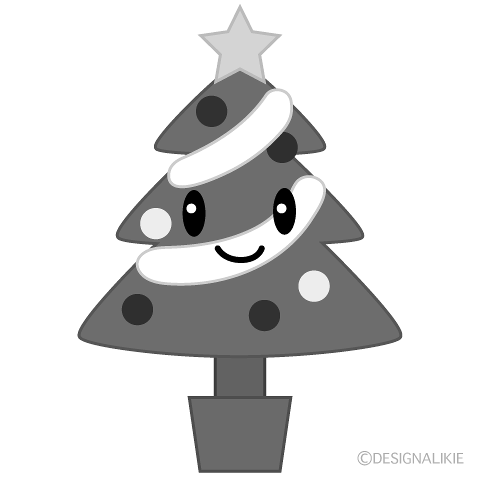 かわいいクリスマスツリー白黒イラスト