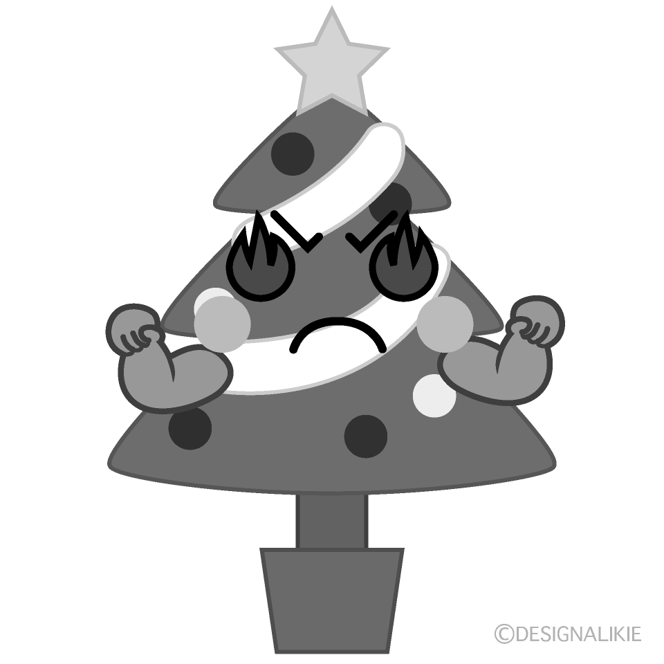 かわいい熱意のクリスマスツリー白黒イラスト