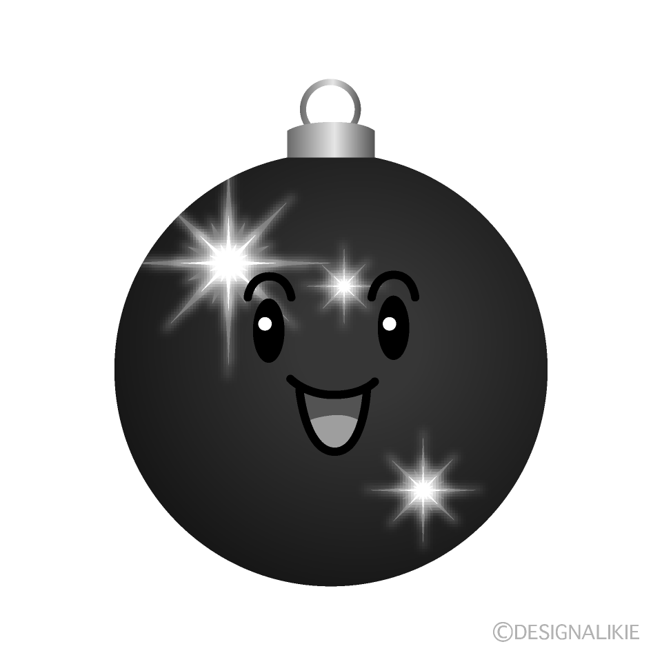 かわいい笑顔のクリスマスオーナメント白黒イラスト