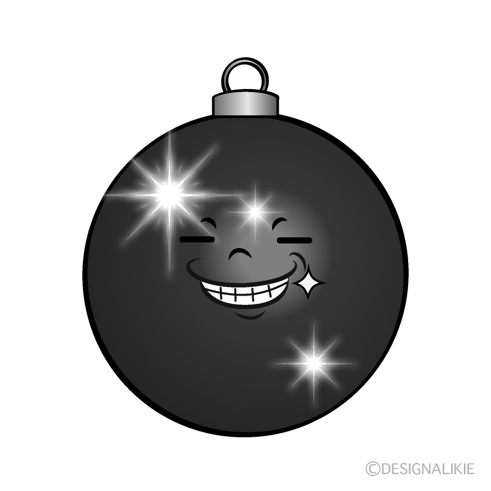 かわいいニヤリのクリスマスオーナメント白黒イラスト