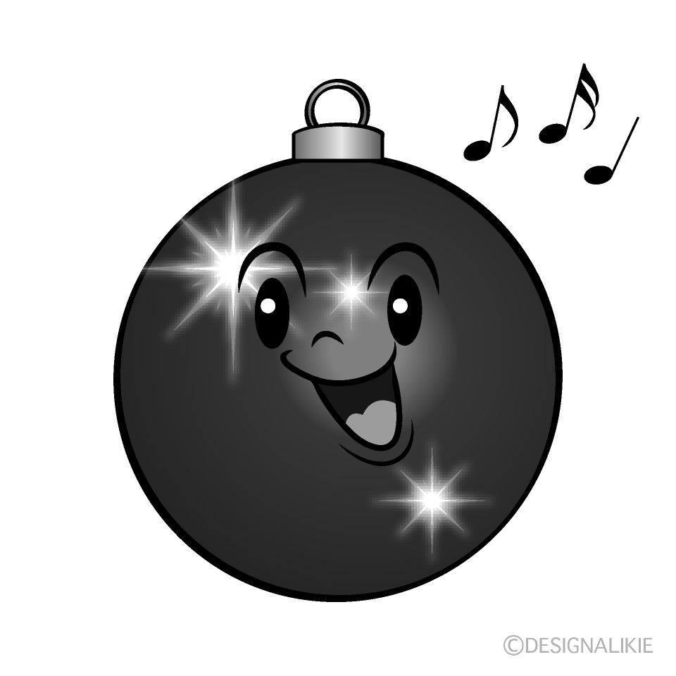 かわいい歌うクリスマスオーナメント白黒イラスト