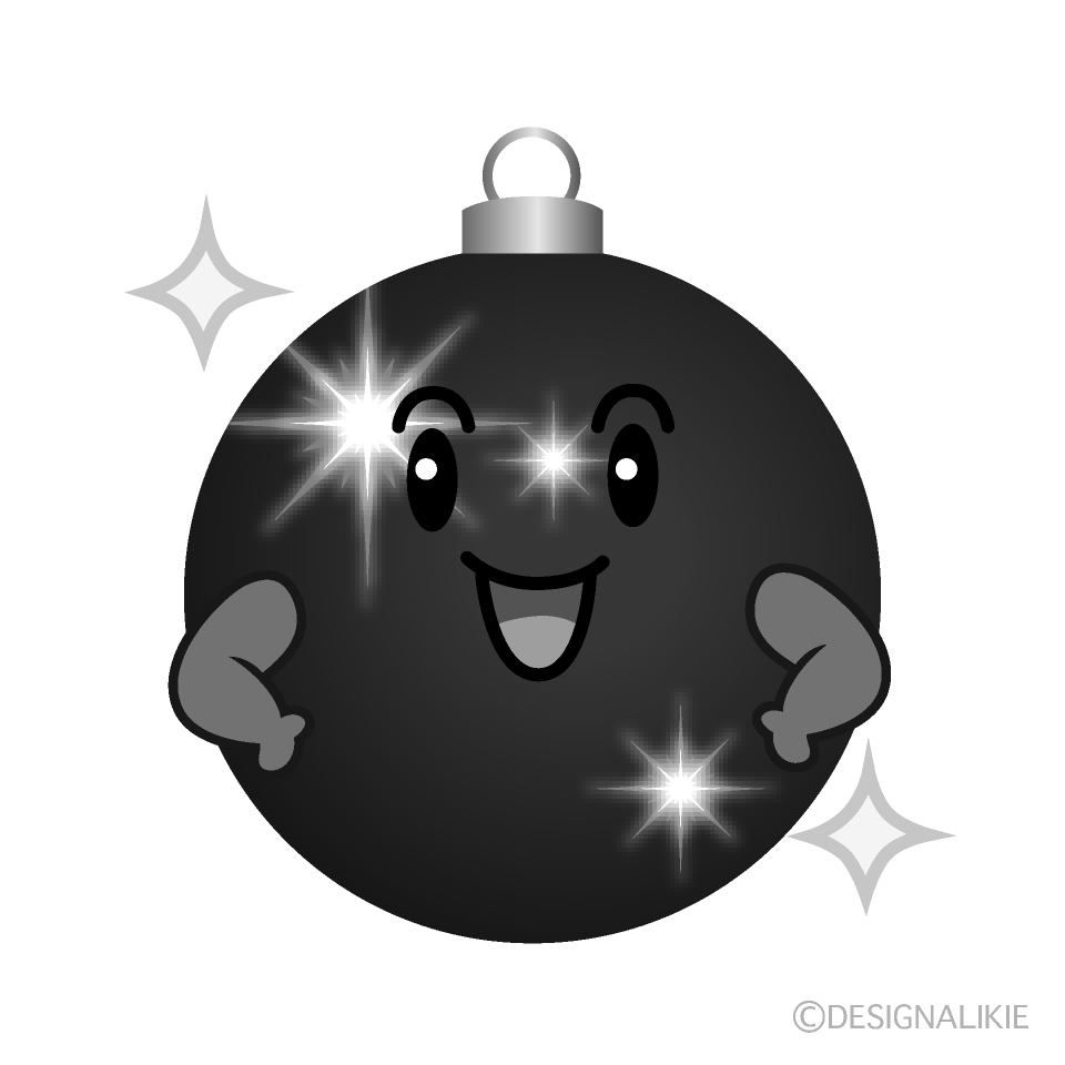 かわいい煌くクリスマスオーナメント白黒イラスト