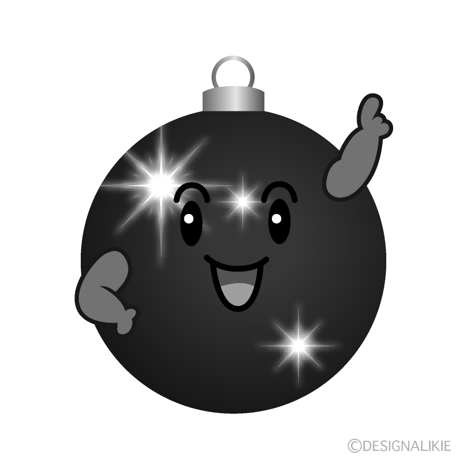 かわいい指差しクリスマスオーナメント白黒イラスト