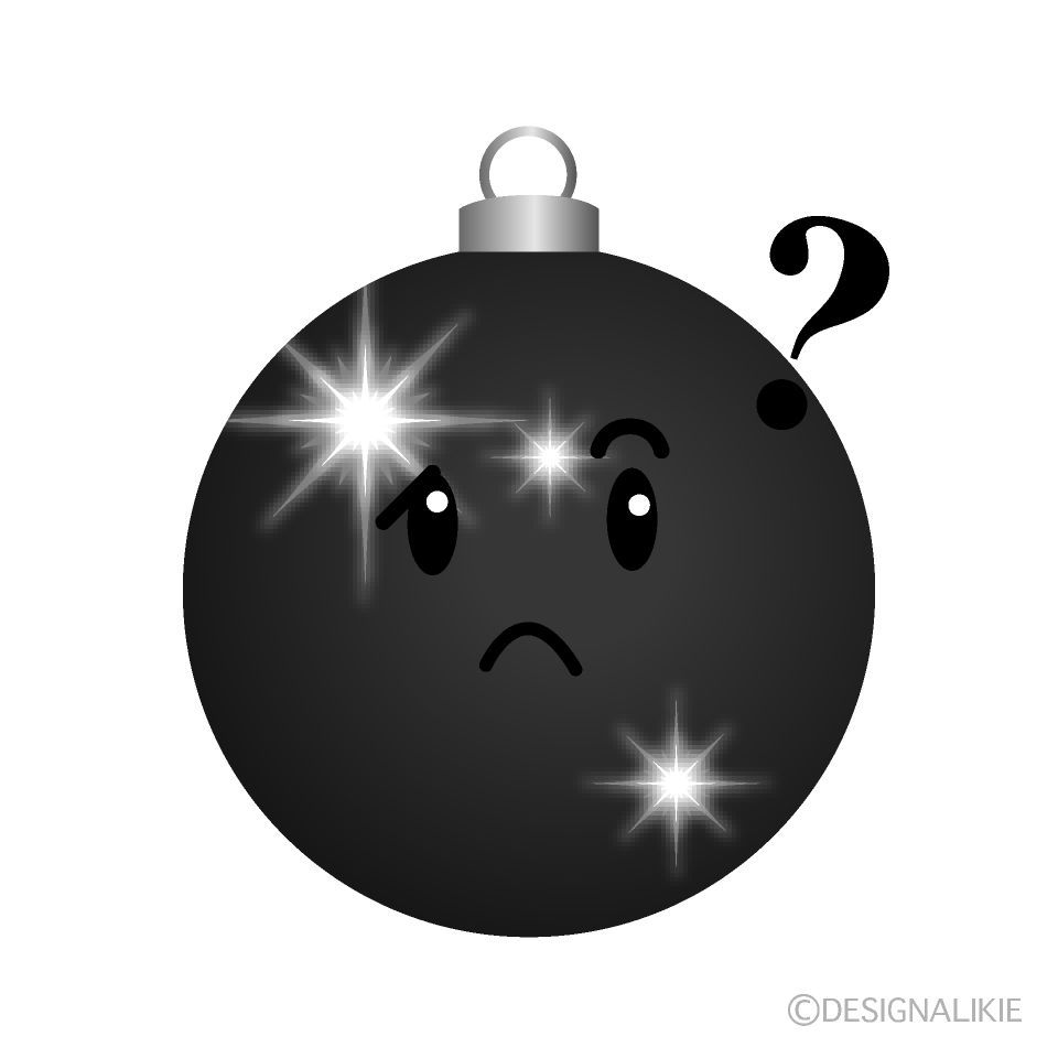 かわいい考えるクリスマスオーナメント白黒イラスト