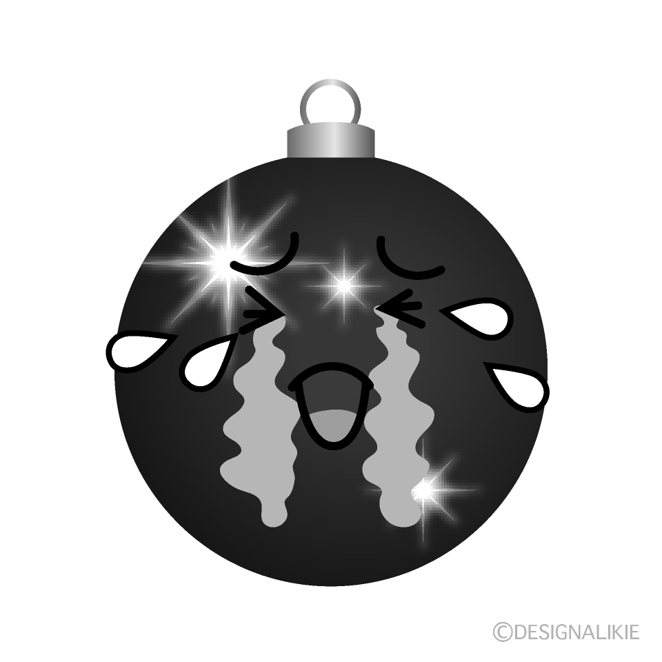 かわいい泣くクリスマスオーナメント白黒イラスト