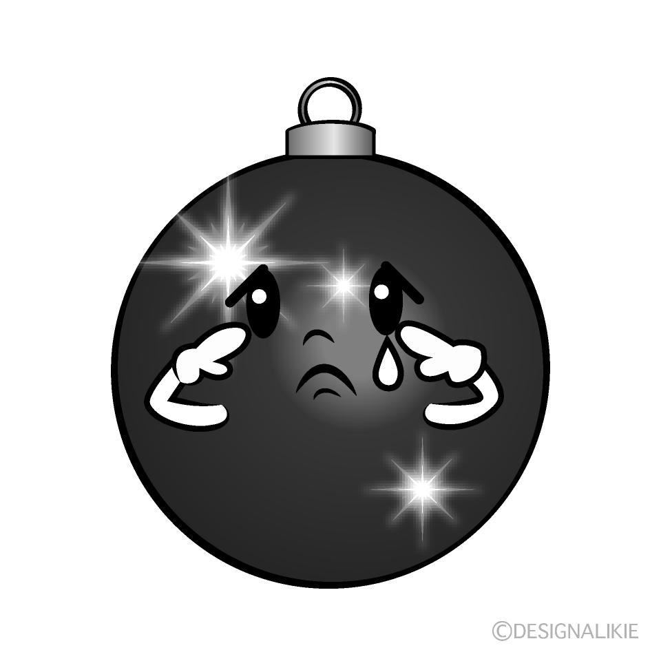 かわいい悲しいクリスマスオーナメント白黒イラスト