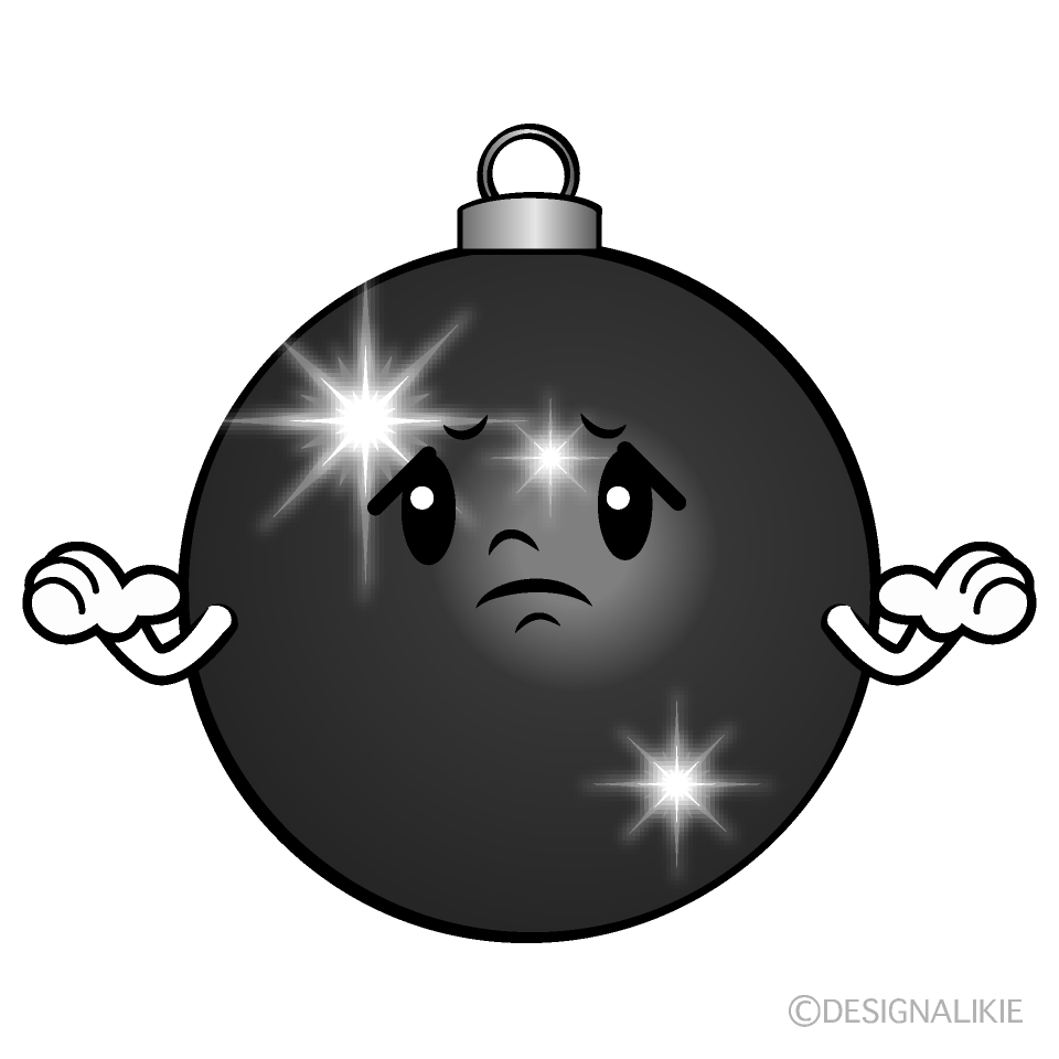 かわいい困るクリスマスオーナメント白黒イラスト