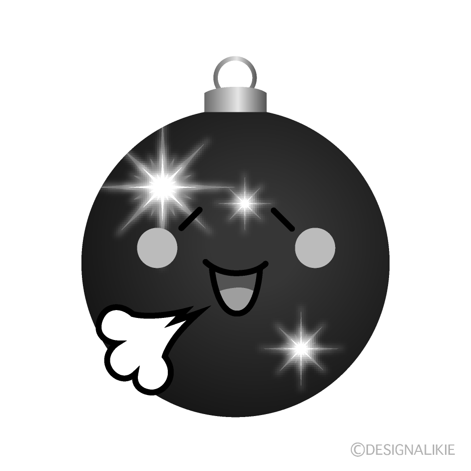 かわいいリラックスするクリスマスオーナメント白黒イラスト