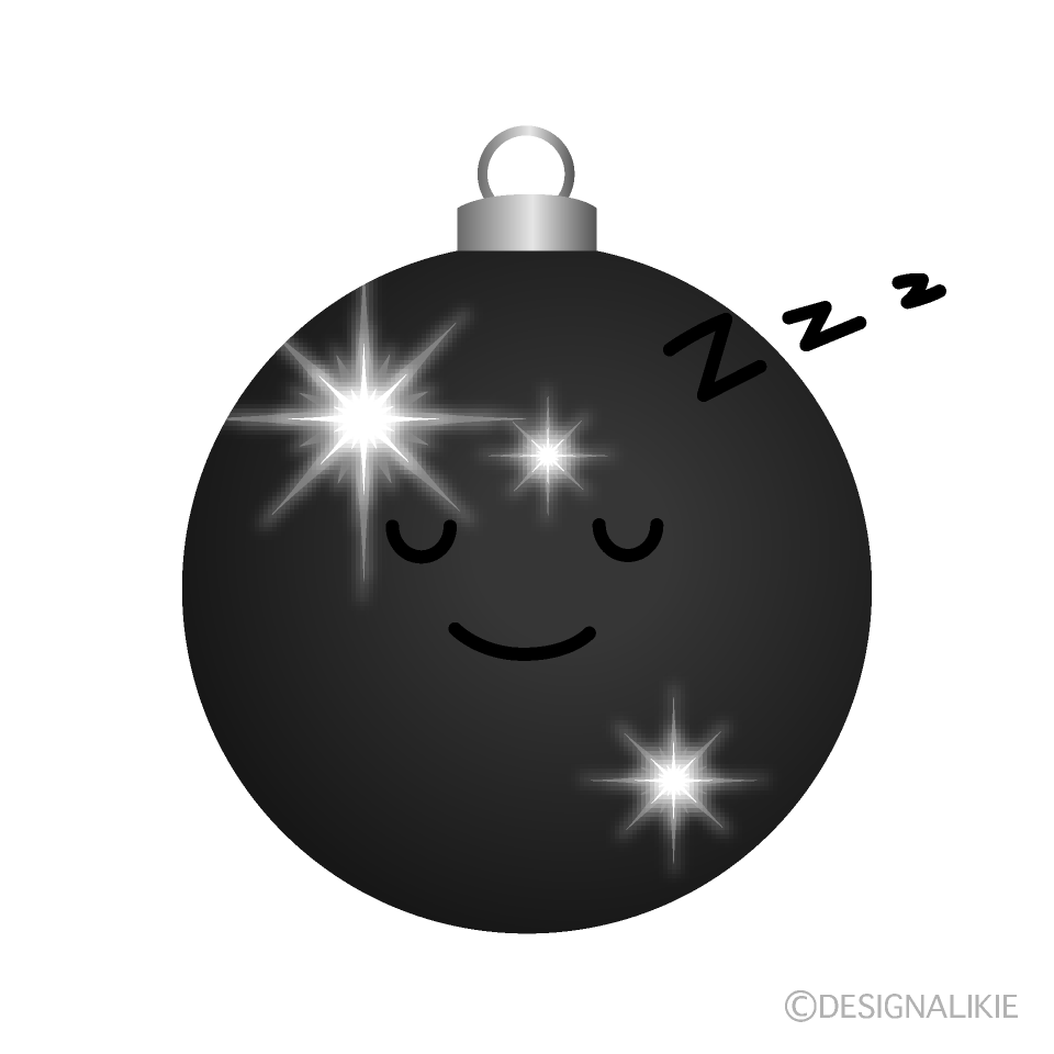 かわいい寝るクリスマスオーナメント白黒イラスト