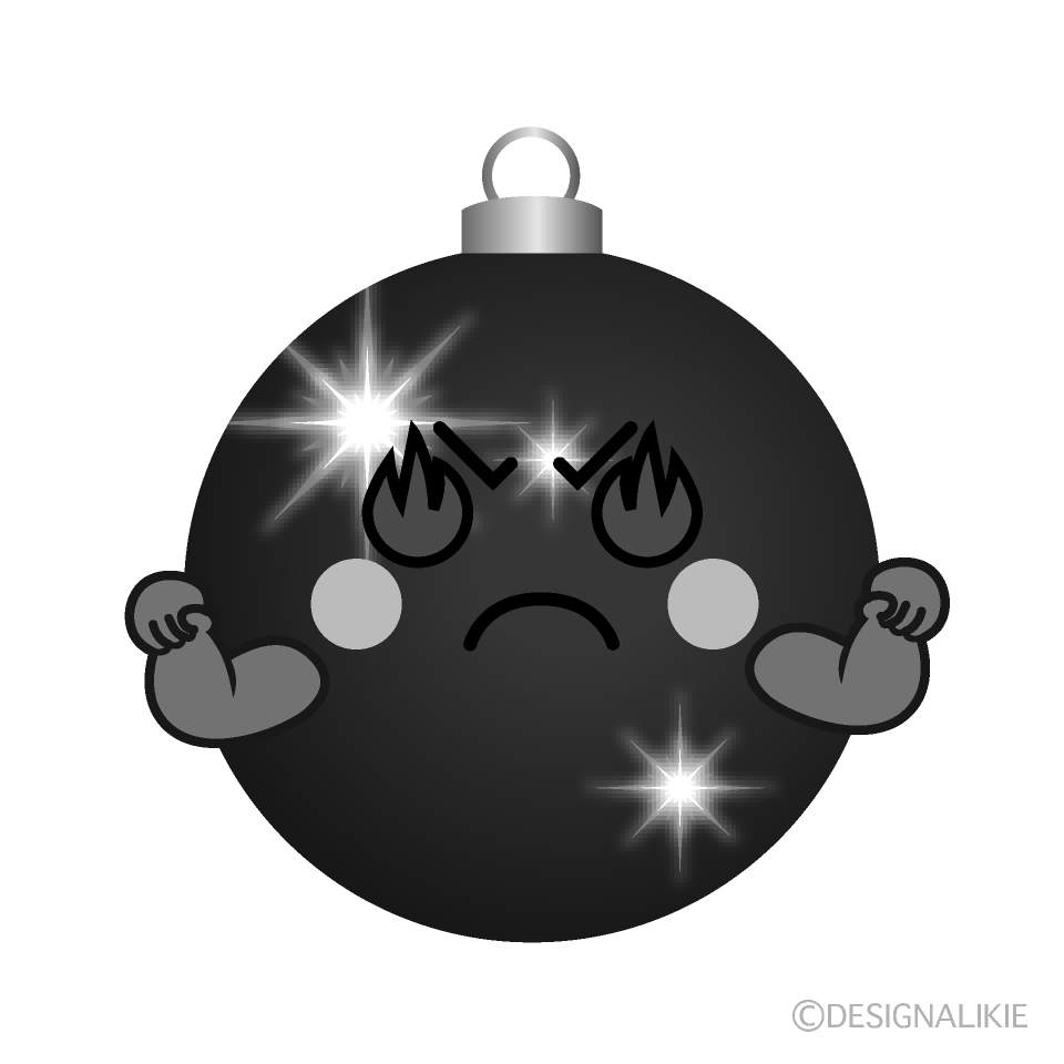 かわいい熱意のクリスマスオーナメント白黒イラスト