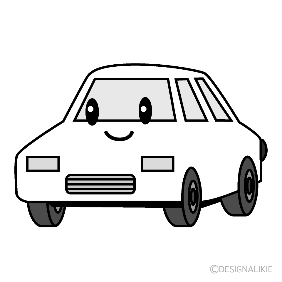 かわいい白い車白黒イラスト